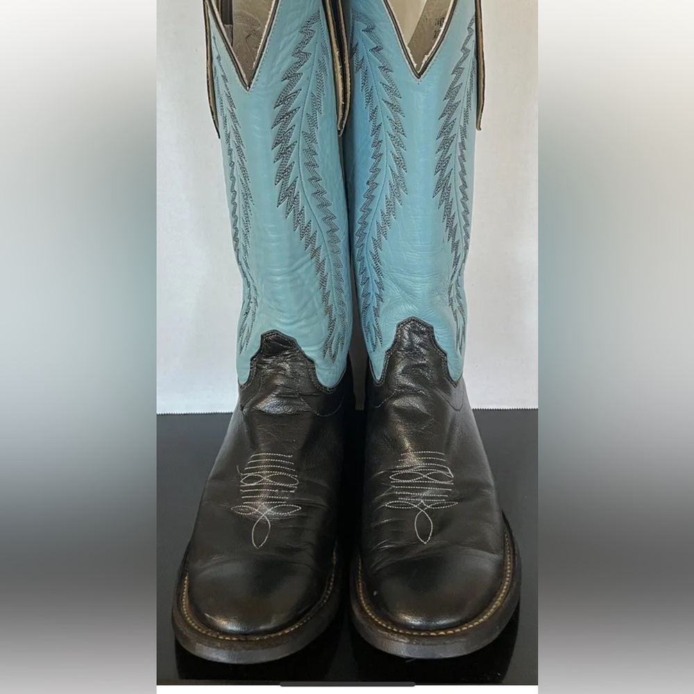 CUSTOM MADE Western Boots Turquoise & Black Leather Boot Co. USA